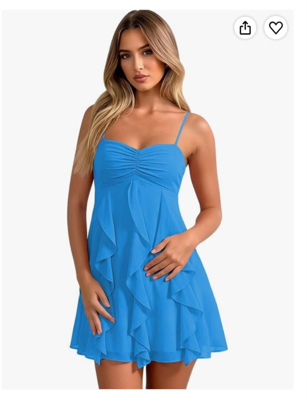 Blue Ruffle Strapless-Style Teen Mini Dress - Picture 6 of 7